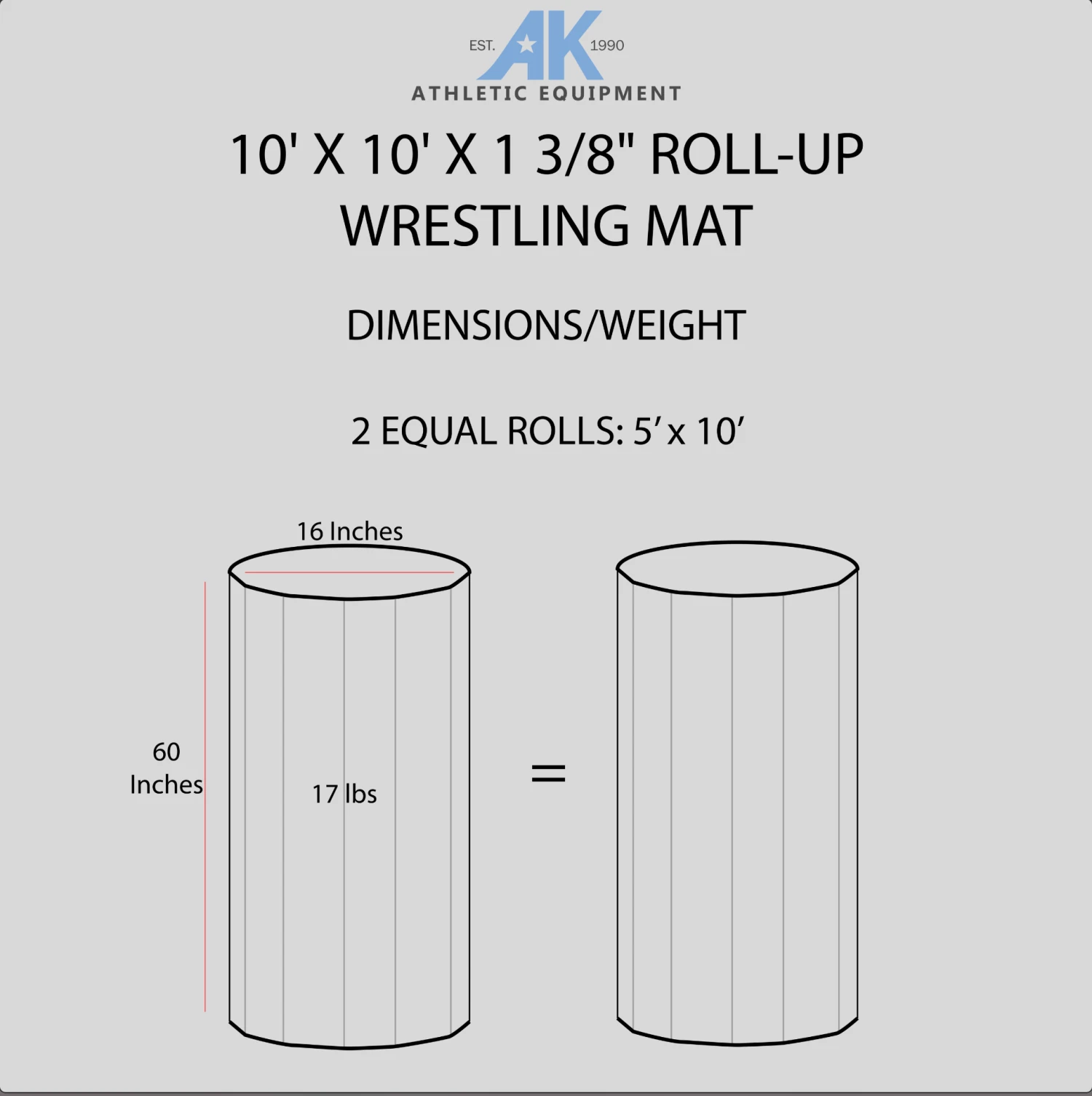 AK Athletic Equipment 10' X 10' X 1 3/8" Roll-Up Wrestling Mat 12 AK Athletic Equipment 10' X 10' X 1 3/8" Roll-Up Wrestling Mat - Image 12