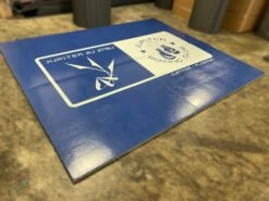 AK Athletic Equipment Clearance 12' X 10’ Blue Mat With Logo Error Roll-Up Mat Print Flaw
