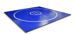 AK Athletic Equipment 15' X 15' X 1 3/8" Roll-Up Wrestling Mat -Wrestling Mat Shop 12 12 blue with white circles and lines 6977e237 d3e1 4723 9d67 bc3d01ebc79e