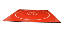 AK Athletic Equipment 15' X 15' X 1 3/8" Roll-Up Wrestling Mat -Wrestling Mat Shop 12 12 red with white circles and starting lines f047b0b6 b982 455b bc15 db2d4a3dc79e