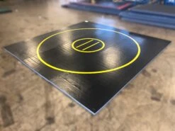 AK Athletic Equipment QUICK SHIP Wrestling Mat 12' X 12' X 1 3/8" Roll-Up Mat Black With Yellow Circles