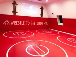 AK Athletic Equipment 20' X 20' X 1 3/8" Roll-Up Wrestling Mat With Four Practice Circles -Wrestling Mat Shop 20 x20 redwresltingmat