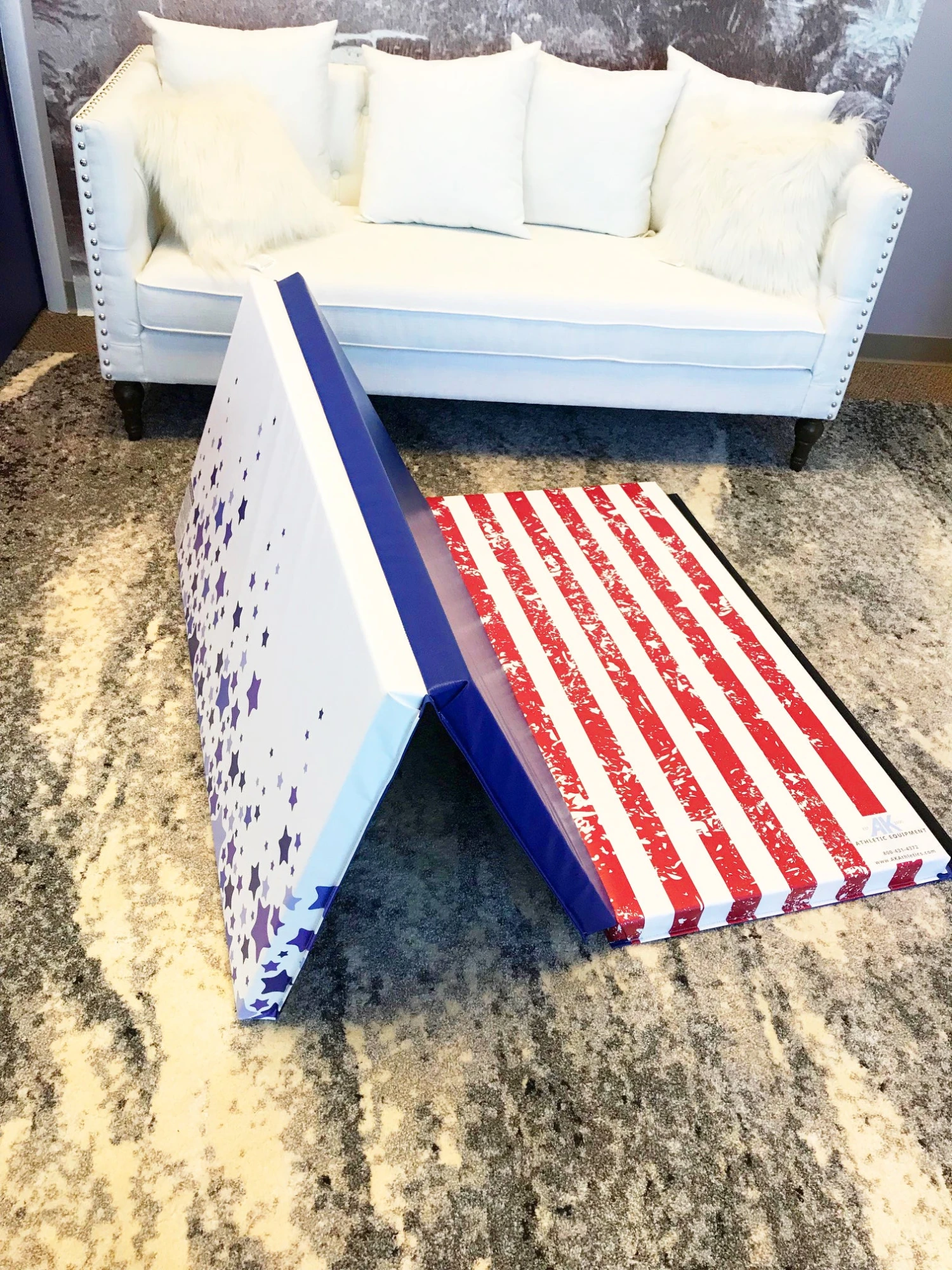 AK Athletic Equipment Clearance Red White And Blue 4' X 6' X 2" Intermediate Level Folding Gymnastics Mat 1 AK Athletic Equipment Clearance Red White And Blue 4' X 6' X 2" Intermediate Level Folding Gymnastics Mat