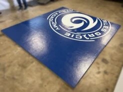 AK Athletic Equipment Clearance Wrestling Mat 9' X 10' X 1 3/8" Roll-Up Mat Vinyl Blue With Logo
