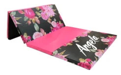 AK Athletic Equipment Black And Pink Peony 4' X 8' Folding Gymnastics Mat -Wrestling Mat Shop Black and Pink Peony Mat with name