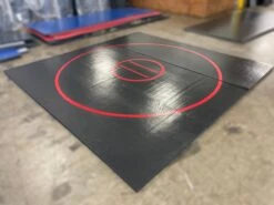 AK Athletic Equipment Clearance Wrestling Mat 12' X 12' X 1 3/8" Roll-Up Mat Black With Red Circles
