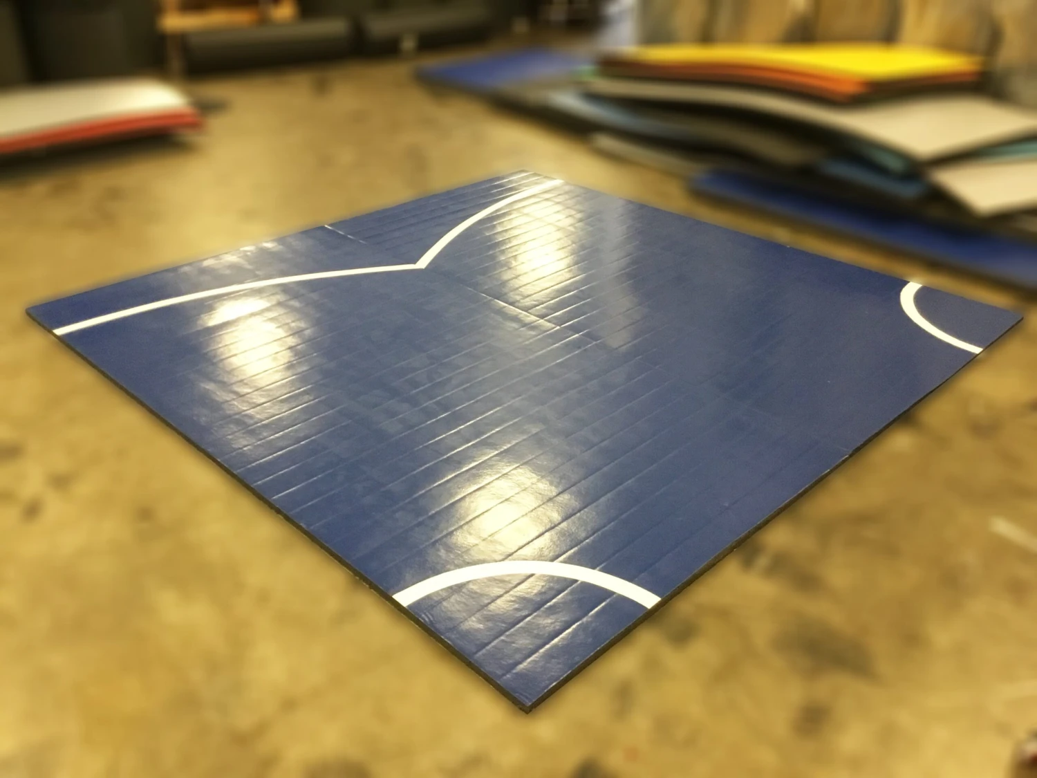 AK Athletic Equipment Clearance 10' X 10' X 1 3/8" Roll-Up Wrestling Mat Blue With White Circles 1 AK Athletic Equipment Clearance 10' X 10' X 1 3/8" Roll-Up Wrestling Mat Blue With White Circles