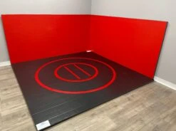 AK Athletic Equipment Instant Wrestling Room 10' X 10' Wrestling Mat And Removable Roll Up Wall Pads Package