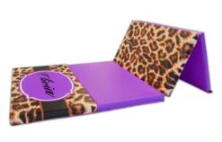 AK Athletic Equipment Leopard Print Monogram 4' X 8' Folding Gymnastics Mat -Wrestling Mat Shop leopard with name and drop shadow purple
