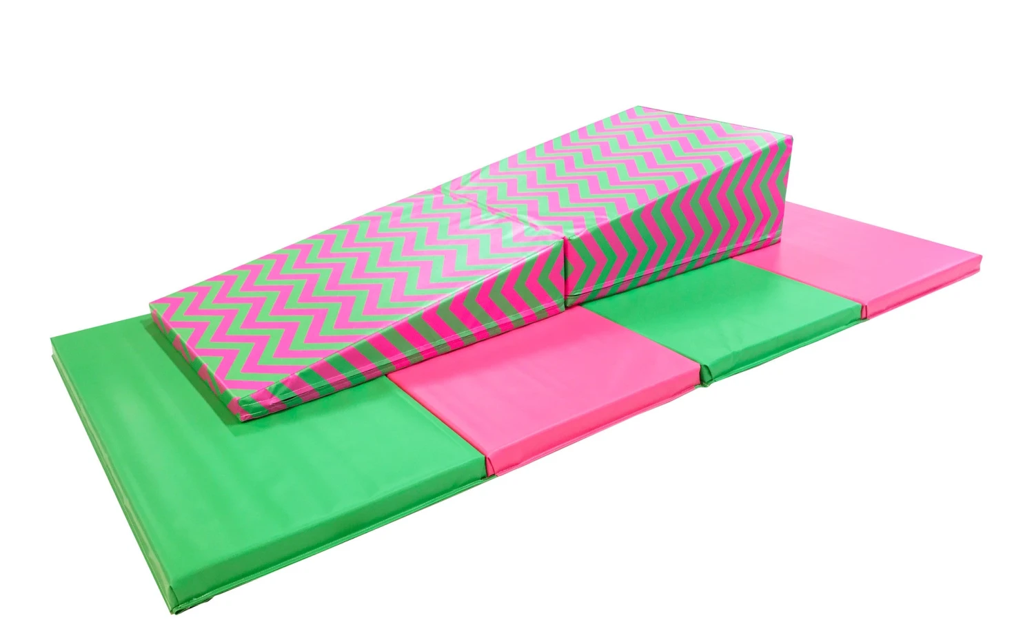 AK Athletic Equipment 4' X 8' X 2" Pink And Green Gymnastics Folding Mat And Pink Green Chevron Incline Combo 1 AK Athletic Equipment 4' X 8' X 2" Pink And Green Gymnastics Folding Mat And Pink Green Chevron Incline Combo