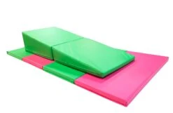 AK Athletic Equipment 4' X 8' X 2" Pink Green Gymnastics Folding Mat And Green Incline Combo